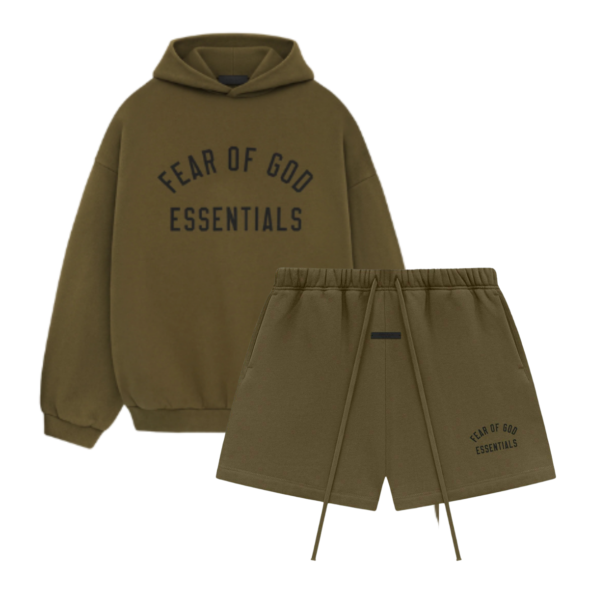 Fear of God Essentials FW24 Olive Hoodie + Shorts