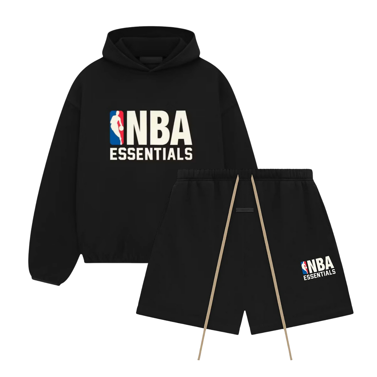 Fear of God Essentials NBA Black White Hoodie + Shorts